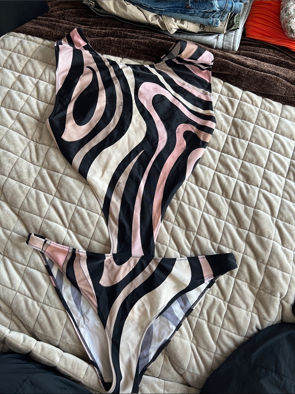 Emilio Pucci Pink, Black & Cream Swirl One-Piece